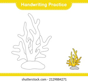 Práctica de escritura a mano. Rastreo de líneas de Coral. Juego infantil educativo, hoja de cálculo imprimible, ilustración vectorial