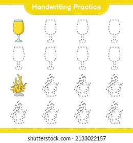 Handwriting practice. Tracing lines of Coral and Cocktail. Educational children game, printable worksheet, vector illustration