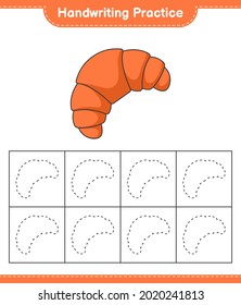 Handwriting practice. Tracing lines of Croissant. Educational children game, printable worksheet, vector illustration