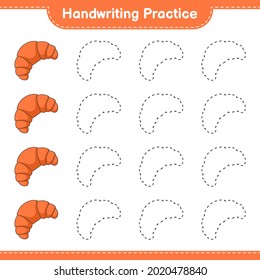 Handwriting practice. Tracing lines of Croissant. Educational children game, printable worksheet, vector illustration