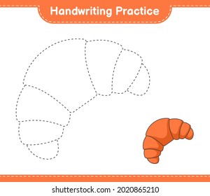 Handwriting practice. Tracing lines of Croissant. Educational children game, printable worksheet, vector illustration