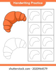 Handwriting practice. Tracing lines of Croissant. Educational children game, printable worksheet, vector illustration