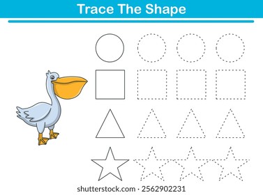 Handwriting Practice. Tracing lines of different shape for kids with pelicans. Vector Illustration