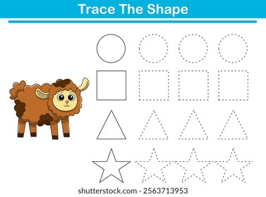 Handwriting Practice. Tracing lines of different shape for kids with sheeps. Vector Illustration