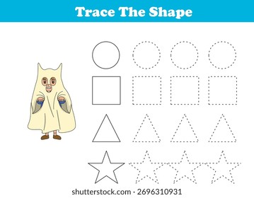 Handwriting Practice. Tracing lines of different shape for kids with halloween kids. Vector Illustration