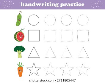 Prática de Manuscrito. Traçando linhas de forma diferente para crianças com frutas. Ilustração de vetor