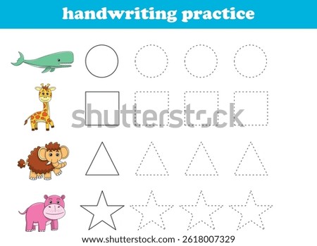 Handwriting Practice. Tracing lines of different shape for kids with animals. Vector Illustration