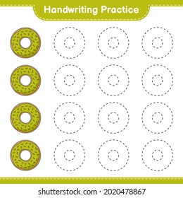 Handwriting practice. Tracing lines of Donut. Educational children game, printable worksheet, vector illustration
