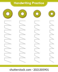 Handwriting practice. Tracing lines of Donut. Educational children game, printable worksheet, vector illustration