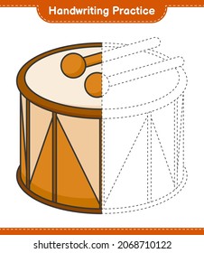 Práctica de escritura a mano. Trazando líneas de tambor. Juego infantil educativo, hoja de cálculo imprimible, ilustración vectorial