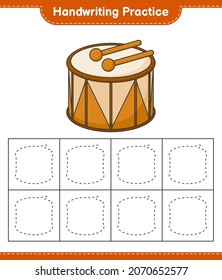 Handwriting practice. Tracing lines of Drum. Educational children game, printable worksheet, vector illustration