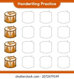 Handwriting practice. Tracing lines of Drum. Educational children game, printable worksheet, vector illustration