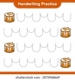 Handwriting practice. Tracing lines of Drum. Educational children game, printable worksheet, vector illustration