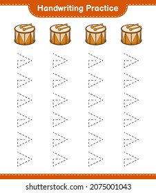 Handwriting practice. Tracing lines of Drum. Educational children game, printable worksheet, vector illustration
