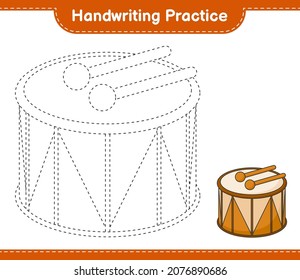 Handwriting practice. Tracing lines of Drum. Educational children game, printable worksheet, vector illustration