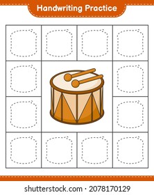 Handwriting practice. Tracing lines of Drum. Educational children game, printable worksheet, vector illustration