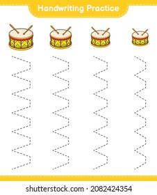 Práctica de escritura a mano. Trazando líneas de tambor. Juego infantil educativo, hoja de cálculo imprimible, ilustración vectorial