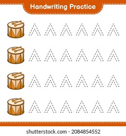 Handwriting practice. Tracing lines of Drum. Educational children game, printable worksheet, vector illustration
