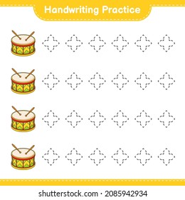 Handwriting practice. Tracing lines of Drum. Educational children game, printable worksheet, vector illustration