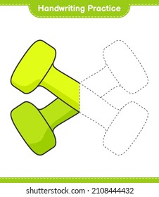 Handwriting practice. Tracing lines of Dumbbell. Educational children game, printable worksheet, vector illustration