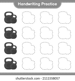 Handwriting practice. Tracing lines of Dumbbell. Educational children game, printable worksheet, vector illustration