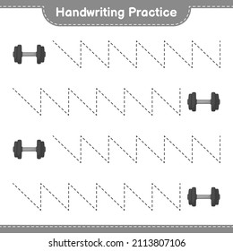 Handwriting practice. Tracing lines of Dumbbell. Educational children game, printable worksheet, vector illustration