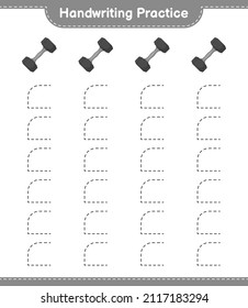 Handwriting practice. Tracing lines of Dumbbell. Educational children game, printable worksheet, vector illustration