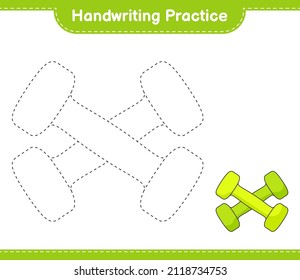Handwriting practice. Tracing lines of Dumbbell. Educational children game, printable worksheet, vector illustration