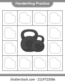 Handwriting practice. Tracing lines of Dumbbell. Educational children game, printable worksheet, vector illustration