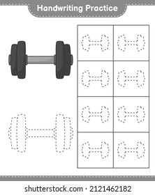 Handwriting practice. Tracing lines of Dumbbell. Educational children game, printable worksheet, vector illustration