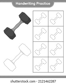 Handschriftübungen. Entdeckungslinien von Dumbell. Kinderspiel, druckbares Arbeitsblatt, Vektorgrafik