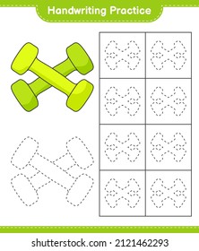 Práctica de escritura a mano. Rastreo de líneas de Dumbbell. Juego infantil educativo, hoja de cálculo imprimible, ilustración vectorial