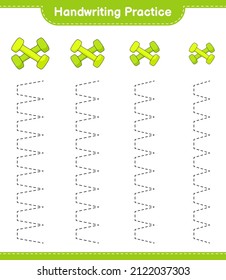 Handwriting practice. Tracing lines of Dumbbell. Educational children game, printable worksheet, vector illustration