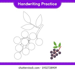Handwriting practice. Tracing lines of Elderberry. Educational children game, printable worksheet, vector illustration