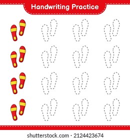 Handwriting practice. Tracing lines of Flip Flop. Educational children game, printable worksheet, vector illustration