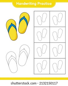 Handwriting practice. Tracing lines of Flip Flop. Educational children game, printable worksheet, vector illustration