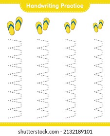 Handwriting practice. Tracing lines of Flip Flop. Educational children game, printable worksheet, vector illustration