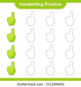Handwriting practice. Tracing lines of Foam Finger. Educational children game, printable worksheet, vector illustration