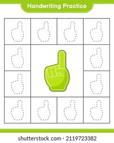Handwriting practice. Tracing lines of Foam Finger. Educational children game, printable worksheet, vector illustration