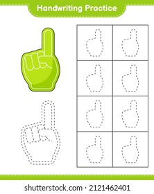 Handwriting practice. Tracing lines of Foam Finger. Educational children game, printable worksheet, vector illustration