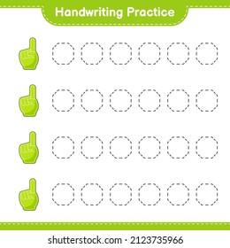 Handwriting practice. Tracing lines of Foam Finger. Educational children game, printable worksheet, vector illustration