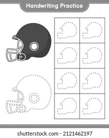 Handwriting practice. Tracing lines of Football Helmet. Educational children game, printable worksheet, vector illustration