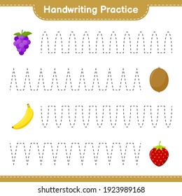 Handwriting practice. Tracing lines of Fruits. Educational children game, printable worksheet, vector illustration