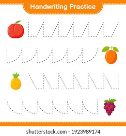 Handwriting practice. Tracing lines of Fruits. Educational children game, printable worksheet, vector illustration