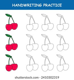 Handwriting practice. Tracing lines of Fruits. Educational children game, printable worksheet, vector illustration