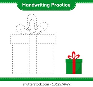 Handwriting practice. Tracing lines of Gift Boxes. Educational children game, printable worksheet, vector illustration