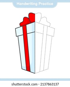 Handwriting practice. Tracing lines of Gift Box. Educational children game, printable worksheet, vector illustration