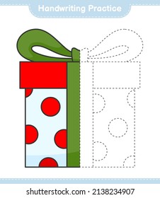 Handwriting practice. Tracing lines of Gift Box. Educational children game, printable worksheet, vector illustration
