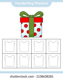 Práctica de escritura a mano. Rastreo de líneas de la caja de regalo. Juego infantil educativo, hoja de cálculo imprimible, ilustración vectorial