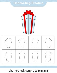 Práctica de escritura a mano. Rastreo de líneas de la caja de regalo. Juego infantil educativo, hoja de cálculo imprimible, ilustración vectorial